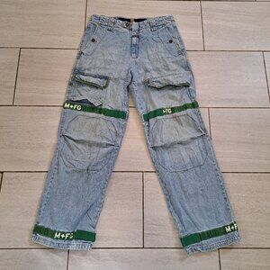 Vintage Marithe Francois Girbaud Shuttle Tape Baggy Jeans 34x33 Green Straps"